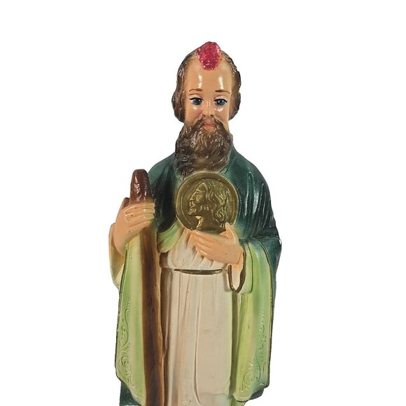 Vintage St Jude Statue 12in Chalkware Figurine Patron Saint Impossible Causes - Picture 2 of 12